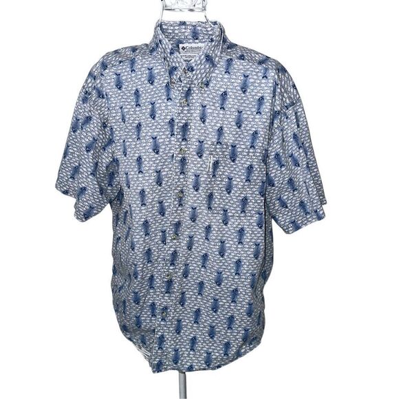 Columbia Fish Bones Button-Down Short Sleeve Shirt Light Cotton size XL Good Con - Picture 1 of 9